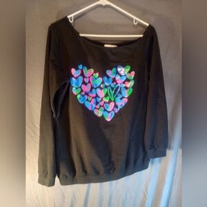 Magicmk Back Women's Heart Print Off The Shoulder Sweater - Multicolor Design